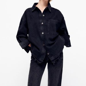 NWOT Zara Oversized Black Denim Shirt M